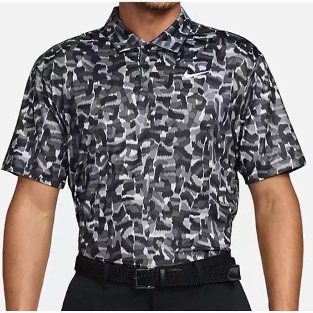 Nike Tour Dri-FIT Rake Lines All Over Print Golf Polo Grey White Sz S FD5939-077 - Picture 1 of 6
